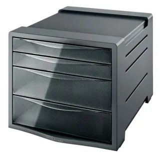 Esselte Intego Buc de 4 Cajones - 2 Medidas de Cajon - Deslizamiento Suave - Base con Goma Antideslizante - Color Gris