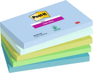 Post-It Super Sticky Pack de 5 Blocs de 90 Notas Adhesivas Reposicionables - Forma Rectangular - 127x76mm - Colores Surtidos