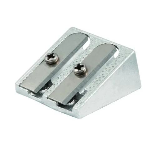 Faibo Afilalapiz Metalico de 2 Orificios para Lapices de hasta 10mm - Forma de Cuña - Color Aluminio · Pack de 12 uds.