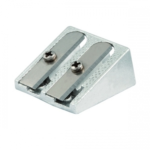 Faibo Afilalapiz Metalico de 2 Orificios para Lapices de hasta 10mm - Forma de Cuña - Color Aluminio · Pack de 12 uds.