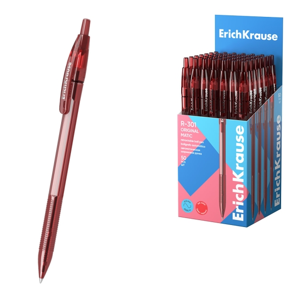 ErichKrause R-301 Matic Original Boligrafo Retractil - Punta de 1.0mm - Trazo 0.5mm - Color Rojo · Pack de 50 uds.