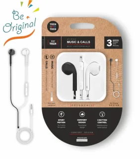TechOneTech EearTech B&W Be Original Auriculares Intraurales - Microfono Integrado - Mini Jack 3.5mm - Cable de 1.20m - Blanco/Negro