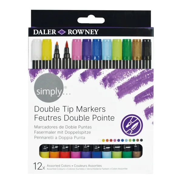 Daler Rowney Simply Pack de 12 Rotuladores Doble Punta - Colores Surtidos