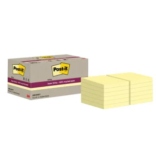 Post-It Super Sticky Pack de 12 Blocs de 70 Notas Adhesivas Recicladas - Forma Cuadrada - 47.6x47.6mm - Color Amarillo Claro