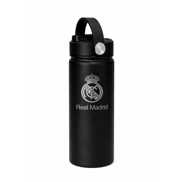 Safta Real Madrid Botella Isotermica - Capacidad 530ml - Pajita Interior - Revestimiento Interior de Cobre - Tapa Antifugas - 12h Caliente - 24h Frio - Color Negro