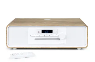 Thomson MIC300IBT Micro Cadena 60W Bluetooth 5.0 - Reproductor de CD, Radio FM, Reproductor USB (MP3) - Funcion de Carga Inalmbrica - Mando a Distancia - Color Madera/Blanco