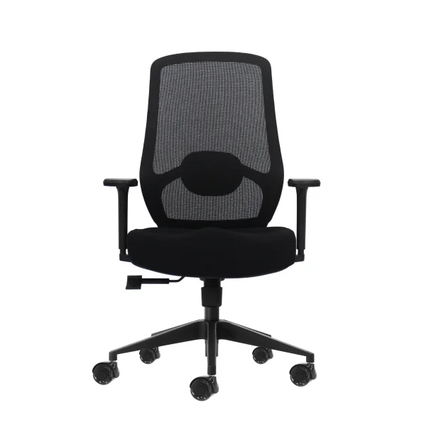 Oqonos Cherg 024 Silla de Oficina Ergonomica con Soporte Lumbar Ajustable en Altura y Profundidad, Reposabrazos 4D, Piston de Gas Clase 4, Asiento Ergonomico Moldeado y Ruedas de Silicona - Negro