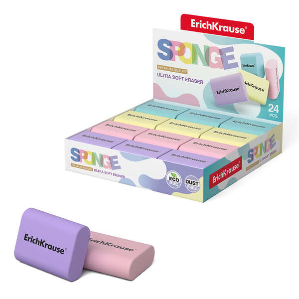 Erichkrause Sponge Goma de Borrar - Borrador Super Suave - Forma Ergonomica - Hipoalergenico Eco-Pvc - Color Blanco · Pack de 24 uds.