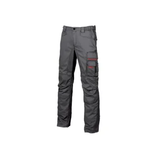 Upower Smile Pantalones de Trabajo en Algodon Elastico - Talla 44 - Multiples Bolsillos, Cierre con Cremallera, Refuerzos en Rodillas, Ajuste Slim Fit, Proteccion DPI1 - Color Gris Meteorito