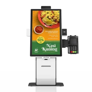 AVPos Kiosko Autoservicio Sobremesa DK22 - 22 Pulgadas Tactil - I3 10th - 8GB Memoria - SSD 256GB - Escaner 2D - Impresora Termica - WIFI - Color Blanco y Negro