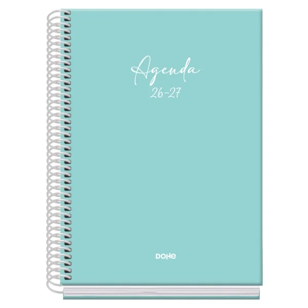 Dohe Basic Serenity Agenda Escolar 26/27 - Formato A5 - Dia Pagina - Papel Offset Ahuesado 70g - Cubierta de Carton Plastificado - Espiral Metalica - Goma - 15x21x4cm - Color Verde
