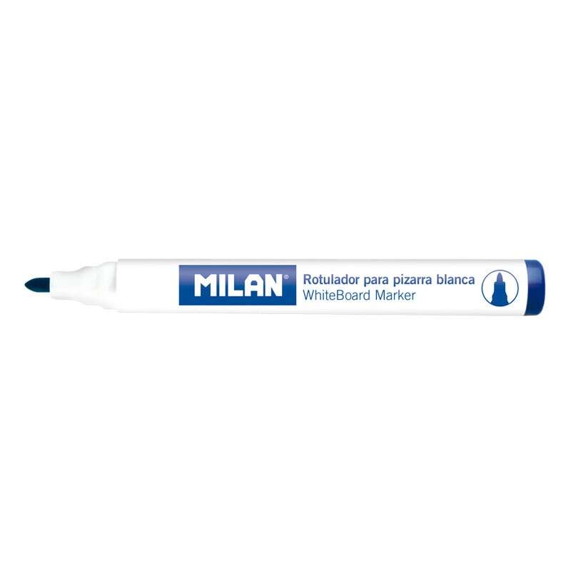 Milan Rotuladores para Pizarra Blanca con Punta Redonda - Punta 4.7 mm - Tinta a Base de Alcohol - Borrable en Seco - Color Azul · Pack de 12 uds.