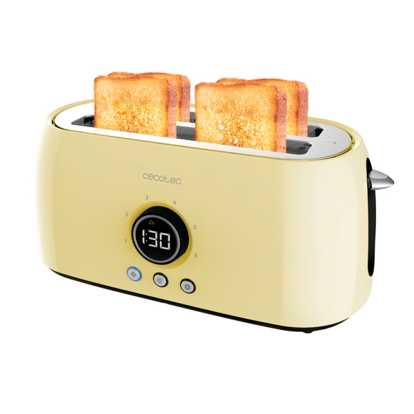 Cecotec ClassicToast 15000 Tostadora de Doble Ranura Larga - 1500W - Capacidad para 4 Rebanadas - Ranura Ancha - 3 Funciones - Extra Elevacion - Autocentrado - Bandeja Recogemigas - Color Am
