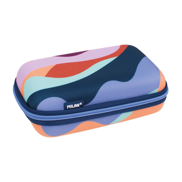 Milan The Fun Pack de 2 Estuches con Goma de Borrar - Semirigido - Sacapuntas - Lapiz - 3 Boligrafos - Regla - 6 Lapices de Colores Metalizados - Multicolor
