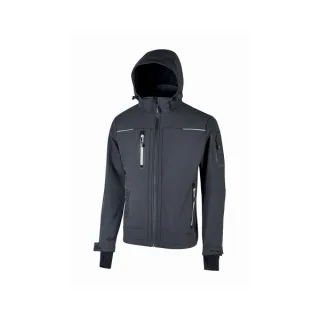 Upower Space Chaqueta Softshell - Talla 2XL - Membrana U-Tex, Impermeable y Transpirable, Forro Micropolar, Capucha Desmontable, Bolsillos Avanzados, Proteccion DPI1 - Color Gris Asfalto