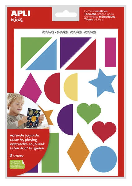 Apli Gomets Tematicos Formas Geometricas xL - 2 Hojas A4 (64 Gomets) - Desarrollados con Educadores - Adhesivo Removible - Tamaño xL sin Borde - Adhesivo Base Agua - Libre de Disolventes - Colorido · Pack de 5 uds.