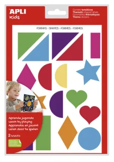 Apli Gomets Tematicos Formas Geometricas xL - 2 Hojas A4 (64 Gomets) - Desarrollados con Educadores - Adhesivo Removible - Tamaño xL sin Borde - Adhesivo Base Agua - Libre de Disolventes - C