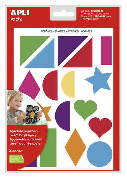Apli Gomets Tematicos Formas Geometricas xL - 2 Hojas A4 (64 Gomets) - Desarrollados con Educadores - Adhesivo Removible - Tamaño xL sin Borde - Adhesivo Base Agua - Libre de Disolventes - Colorido · Pack de 5 uds.