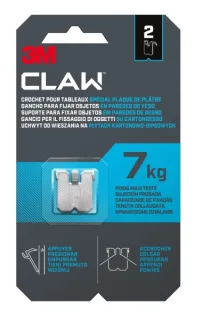 3M Claw Pack de 2 Ganchos de Metal para Paredes de Yeso - Soporta hasta 7 kg - Color Gris/Titanio