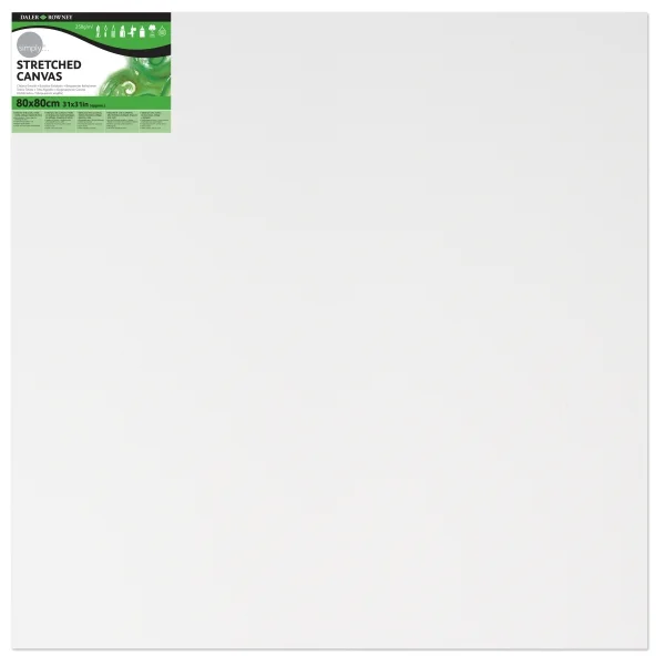 Daler Rowney Simply Bastidor Entelado - 80x80cm - Imprimacion Triple - Grano Medio - 100% Algodon sin Acido - 250g - Color Blanco