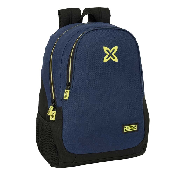 Safta Munich Track Mochila Adaptable a Carro - Portabotellas - Dos Compartimentos Grandes - Tirador Doble - Hombreras Ergonomicas - Asa de Mano - 23L - 320x160x440mm - Color Azul Marino