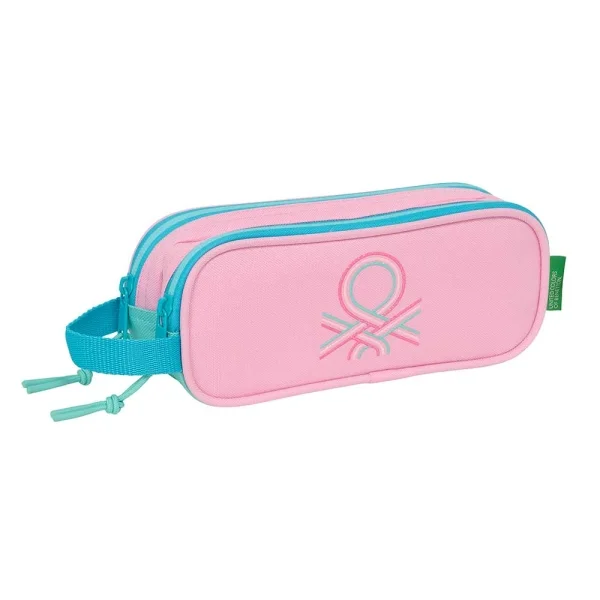 Safta Benetton Dolce Portatodo - 2 Compartimentos con Cremalleras - Asa Lateral - 1L - 210x60x80mm - Color Rosa Pastel