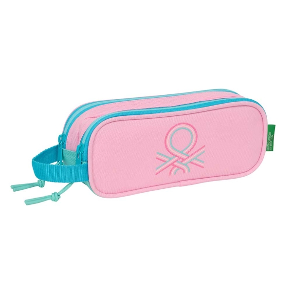 Safta Benetton Dolce Portatodo - 2 Compartimentos con Cremalleras - Asa Lateral - 1L - 210x60x80mm - Color Rosa Pastel
