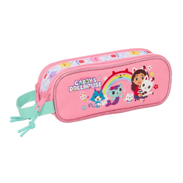 Safta Gabby's Dollhouse Portatodo - 2 Compartimentos con Cremallera - Asa Lateral - Capacidad 1L - 21x8x6cm - Color Rosa