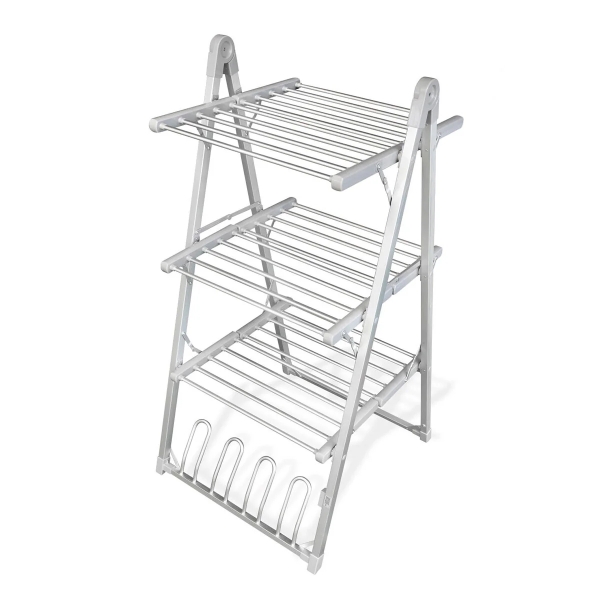 Innovagoods Verayer Tendedero Electrico Plegable - 300W - Soporta hasta 2.5kg por Nivel - Cable 140cm - Temperatura hasta 55ºC - Plegable - Soporte para Calzado - 66x140x7cm - Color Gris