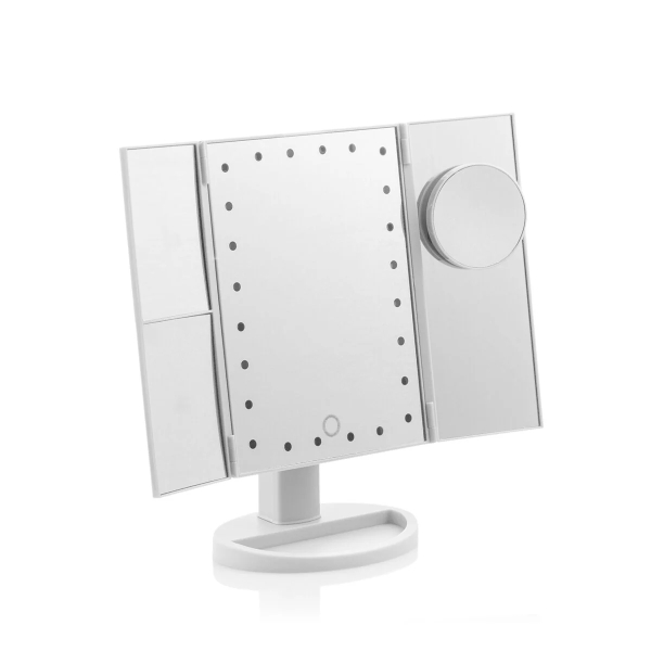 Innovagoods Ledflect Espejo de Aumento 4 en 1 - Inalambrico - Luz LED Blanca - Plegable - Soporte Desmontable - 18x29x12cm - Color Blanco