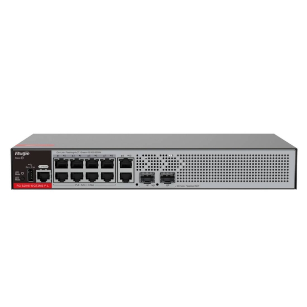 Ruijie RG-S2915-10GT2MS-P-L Switch con Auto-Negociacion - 10 Puertos Ethernet hasta 1Gbps - 2x SFP hasta 2.5Gbps - PoE/PoE+ hasta 125W - Fuente de Alimentacion Fija - Color Negro y Gris