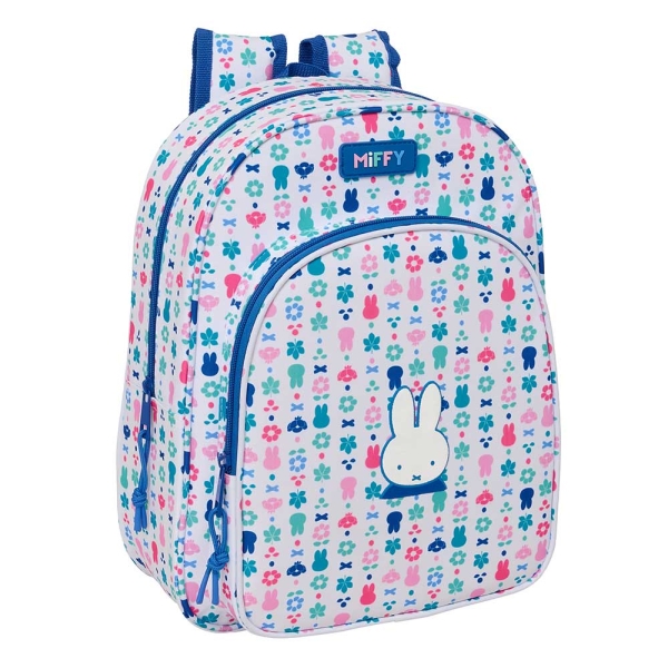 Safta Miffy Bunny Mochila Infantil - Portabotellas - Bolsillo Frontal - Adaptable a Carro - Hombreras Acolchadas - 26x34x11cm - Color Blanco y Azul