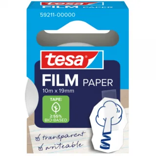 Tesa Paper Pack de 1 Cinta Adhesiva de Papel 19mm x 10 Metros - Casi Invisible en Superficies de Color Claro - Se puede Cortar con la Mano y Escribir sobre ella - Papel Certificado FSC®
