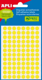 Apli Minibolsa de 288 Etiquetas Redondas Ø 8mm - 3 Hojas por 96 Etiquetas - Adhesivo Permanente - Color Amarillo Fluor