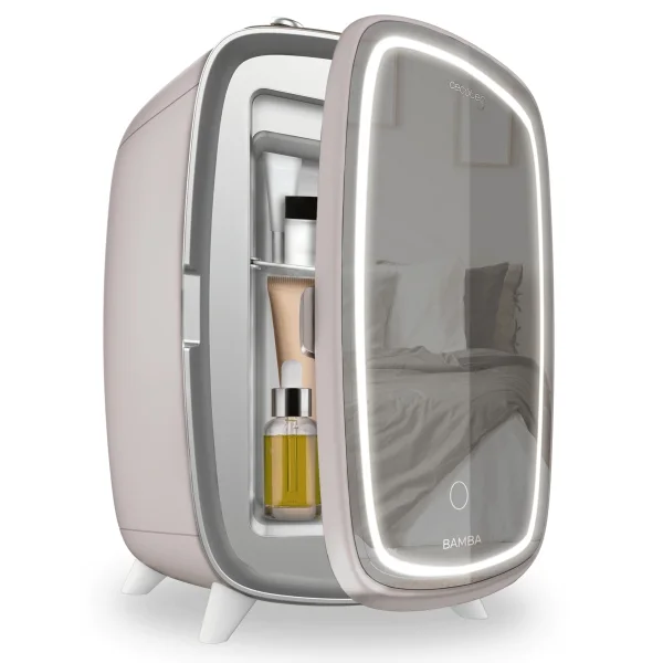 Cecotec CoolingBeauty 6000 Mirror Rose Nevera para Cosmeticos con Espejo - Capacidad 6L - Luz LED con 3 Intensidades - Silencioso - Enfriamiento hasta 10ºC - Color Rosa Palido