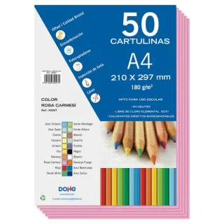 Dohe Pack de 50 Cartulinas A4 de 180gr - Con PH Neutro - Libres de Cloro Elemental - Color Rosa