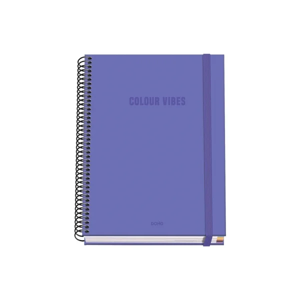 Dohe Colour Vives Cuaderno Espiral A5 100 Hojas Cuadricula 5mm - Tapa Dura Impresa a todo Color y Plastificada en Brillo - Bandas de Color - Cierre de Goma - Color Morado