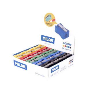 Milan Basic Expositor con 30 Sacapuntas - Sin Deposito - Cuchilla de Acero de Seguridad - Colores Surtidos