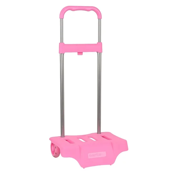 Safta Carro Portamochilas - Ruedas Antivibracion - Sistema de Sujecion Universal - Medidas Compactas - 32x16x44cm - Color Rosa
