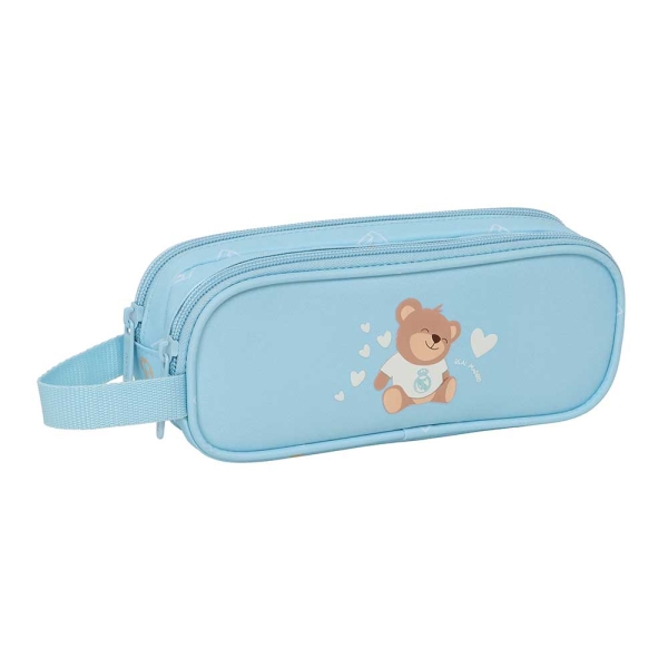 Safta Real Madrid Preescolar Portatodo - 2 Compartimentos con Cremallera - Asa Lateral - Capacidad 1L - 21x8x6cm - Color Azul
