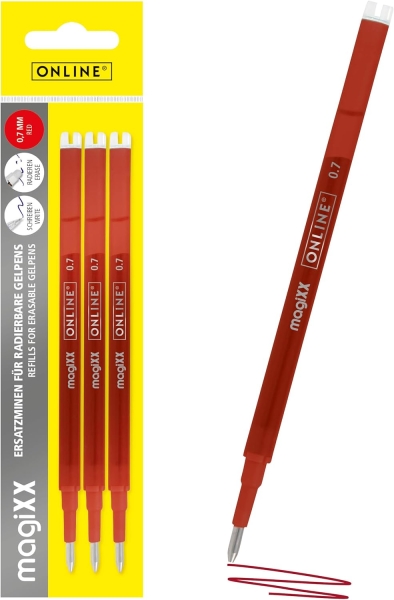 Online MagiXX Pack de 3 Recambios de Tinta Gel Borrable - Trazo de 0.7mm - Color Rojo