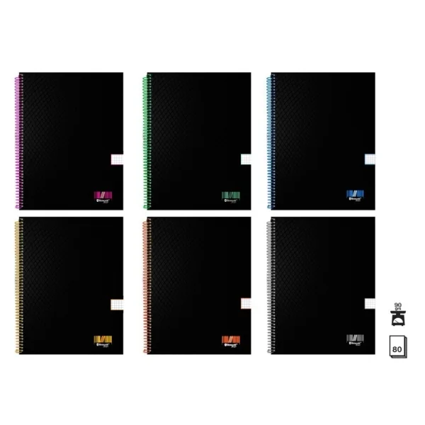 Bismark University Cuaderno Espiral A4 80 Hojas 90grs Cuadricula 5x5 - Hojas Microperforadas - Tapa Negra Resistente Forrada · Pack de 6 uds.