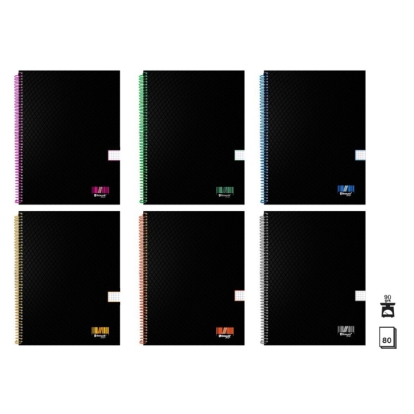 Bismark University Cuaderno Espiral A4 80 Hojas 90grs Cuadricula 5x5 - Hojas Microperforadas - Tapa Negra Resistente Forrada · Pack de 6 uds.