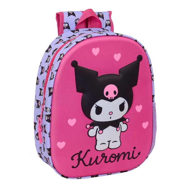 Safta Kuromi Mochila 3D - Portabotellas - Hombreras Acolchadas - Asa de Mano Superior - 27x33x10cm - Color Magenta