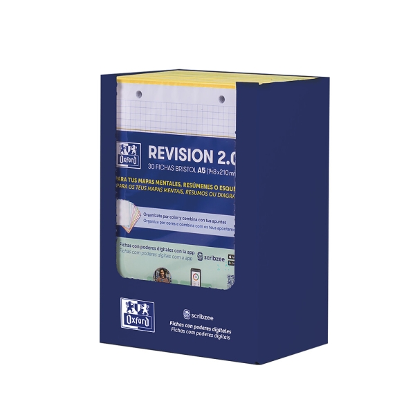 Oxford Expositor con 10 Packs de 30 FlashCards 2.0 - Formato A5 - Cuadricula 5x5mm - Cartulina de 250g - Digitalizacion de Textos con App - Color Amarillo