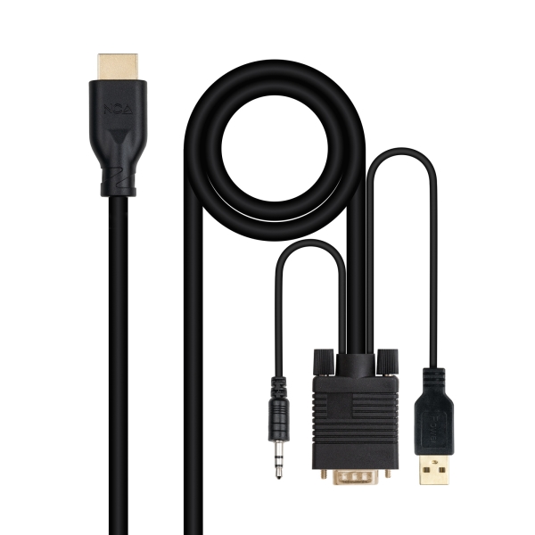 Nanocable Cable Conversor VGA a HDMI - VGA/M-HDMI/M + Audio - 1.8m - Color Negro