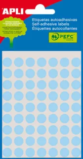 Apli Minibolsa de 315 Etiquetas Redondas Ø 10mm - 5 Hojas por 63 Etiquetas - Adhesivo Permanente - Color Azul