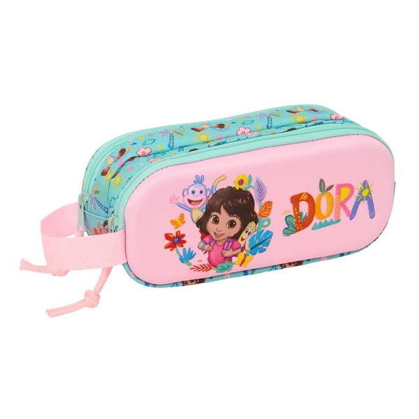 Safta Dora Portatodo 3D - 2 Compartimentos con Cremallera - Asa Lateral - Capacidad 1L - 21x8x6cm - Color Turquesa Claro