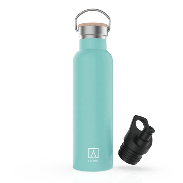 Numada Mibbot Mint Botella Termica - Capacidad de 600ml - Tapon Deportivo - Bolsa de Neopreno - 5 Capas - Libre de BPA - Boca Ancha - Cierre Estanco - 26.2x7.1cm - Color Menta