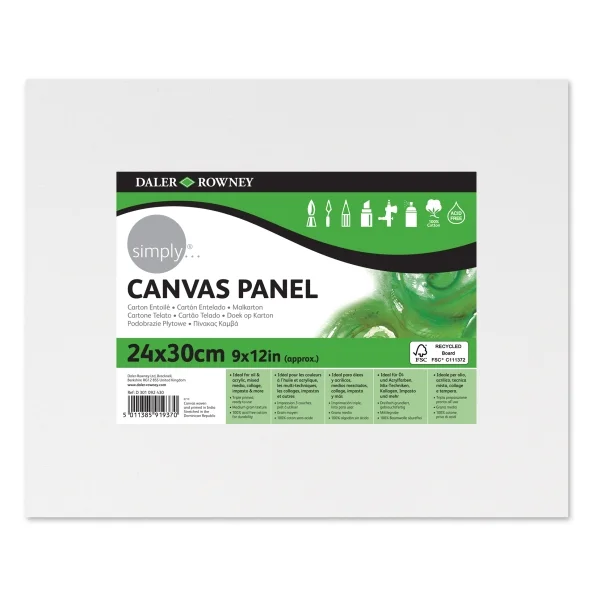 Daler Rowney Simply Carton Entelado - 250g - 24x30cm - Imprimacion Triple - Grano Medio - 100% Algodon sin Acido - 250g - Color Blanco